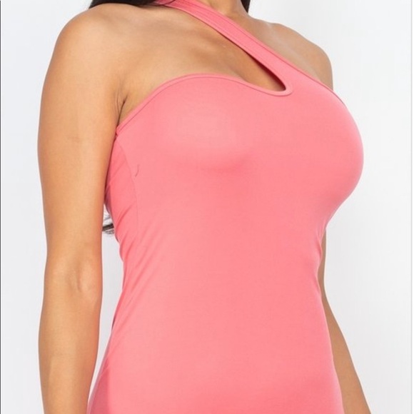 NEW TRENDY FUCHSIA ONE SHOULDER BODYCON MIDI DRESS - Picture 4 of 5